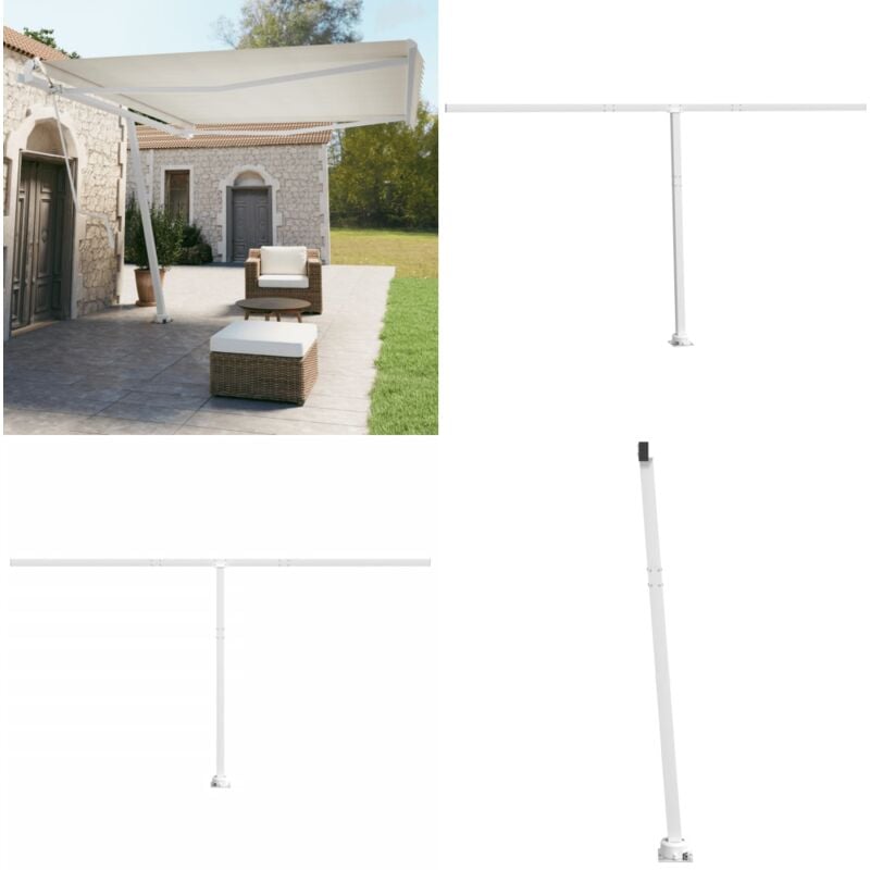 Jeu de poteaux d'auvent blanc 450x245 cm fer - Poteau D'auvent - Support D'auvent - Auvent - Parasol - Terrasse - Home & Living