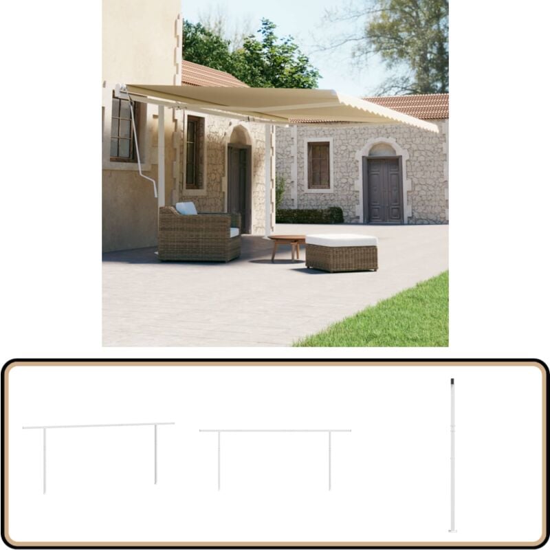 Jeu de poteaux d'auvent blanc 600x245 cm fer - Poteau D'auvent - Auvent - Parasol - Terrasse - Balcon
