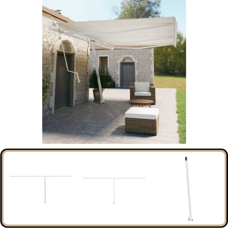 Jeu de poteaux d'auvent blanc 600x245 cm fer - Poteau D'auvent - Auvent - Parasol - Terrasse - Balcon