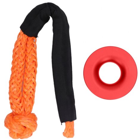 Jeu de Poulie de Récupération en Alliage d'Aluminium avec Câble Nylon et Anneau Souple pour Sauvetage de Véhicule Rouge