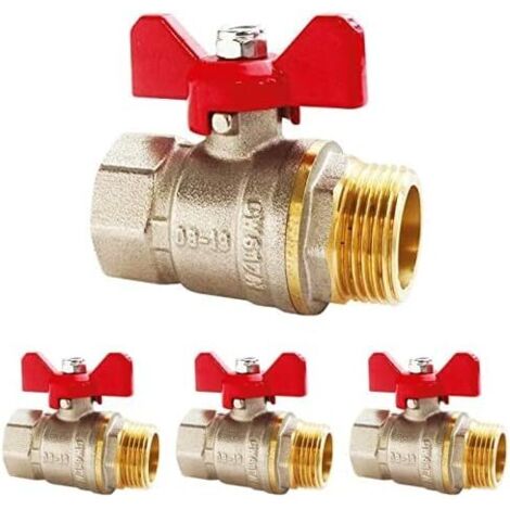 Jeu de quatre vannes à sphère mâle/femelle 20/27 Vanne papillon Débit d'eau optimal grâce à un passage intégral Etanchéité améliorée et maintenance facilitée grâce à la double sécurité, au joint toriq
