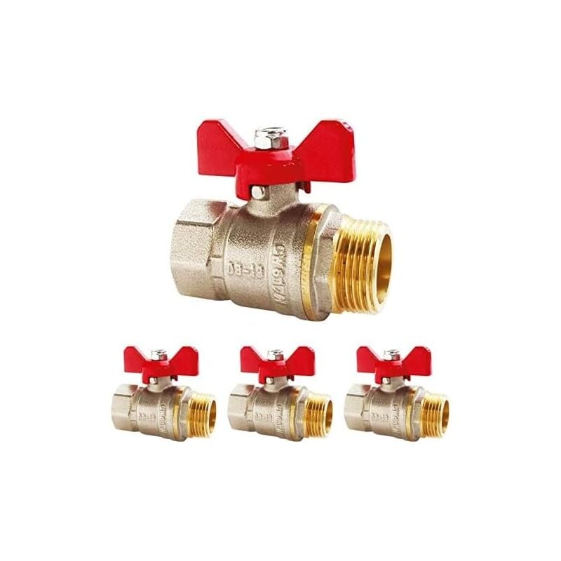 Jeu de quatre vannes à sphère mâle/femelle 20/27 Vanne papillon Débit d'eau optimal grâce à un passage intégral Etanchéité améliorée et maintenance