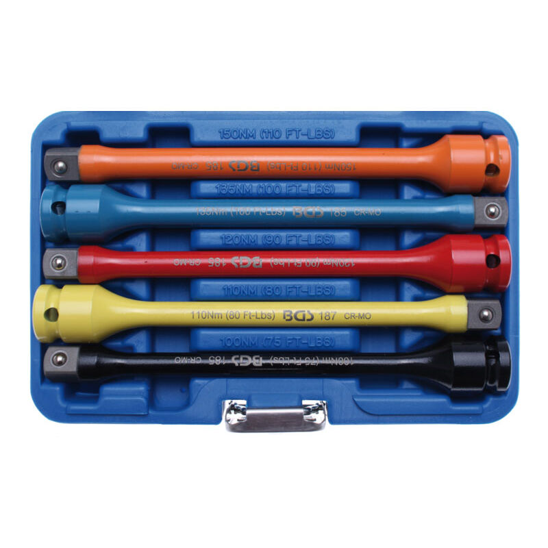 Jeu de 5 rallonges de torsion pour cle a choc limiteur de couple