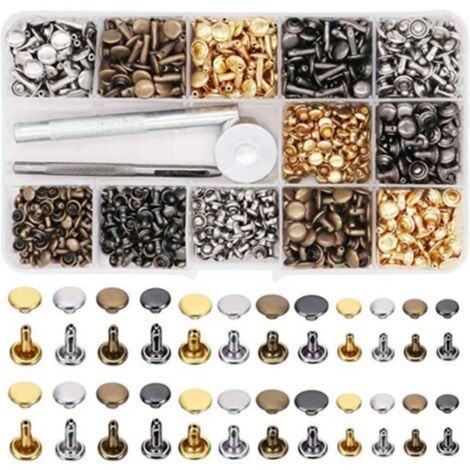 Jeu de rivets Double face, goujons métalliques, assortiment de vis de liaison avec outil de perforation, 4 couleurs