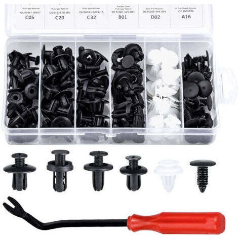 Jeu de Rivets Plastiques 100Pcs avec Boîte - Rivet Clips en Nylon pour Panneaux Auto - 6, 7.6, 8, 8.1, 8.8, 9.8 mm Noir avec Dévérouilleur 6" Rouge