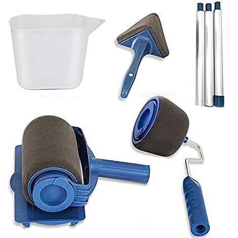 Jeu de rouleaux de peinture 6 pcs, rouleau à bords et pinceau d'angle, pinceau multi-usages sans couture, convient pour le bureau, la maison, l'école, le plafond, la peinture murale