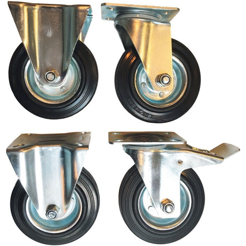 Promat - Jeu de roulettes 4 pièces 2 roulettes pivot. et 2 roulettes fixes adapté à servante d'atelier