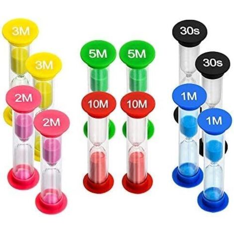 Jeu de sabliers pour enfants - Jeu de 12 sabliers pour enfants Horloges d'apprentissage Heures différentes 30 sec plus 1 - 2 - 3 - 5 - 10 min