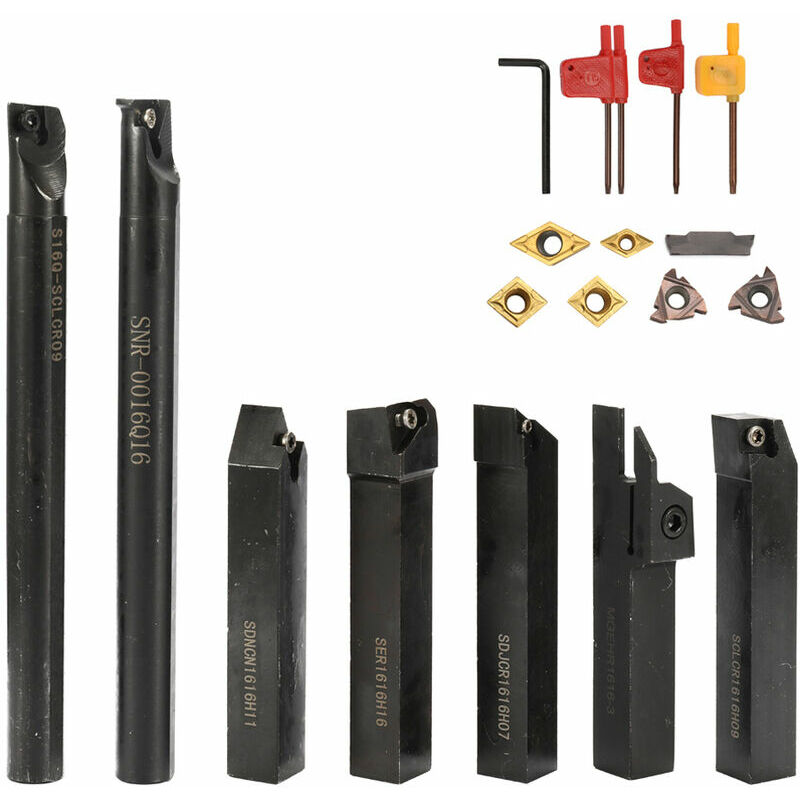 Jeu de sept pieces de 16 mm avec lame et cle en carbure, porte-outil, outil pour barre de tour
