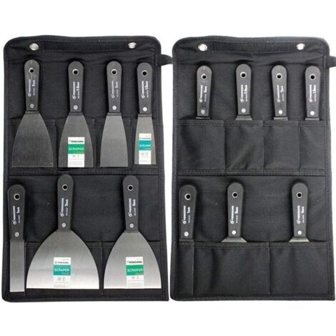 Jeu de Spatules couteau à enduire Ensemble de 7 couteaux à gratter et à mastic, manche en plastique antidérapant avec un sac à outils de rangement pour toile portable