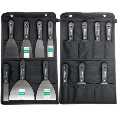 Jeu de Spatules couteau à enduire Ensemble de 7 couteaux à gratter et à mastic, manche en plastique antidérapant avec un sac à outils de rangement pour toile portable