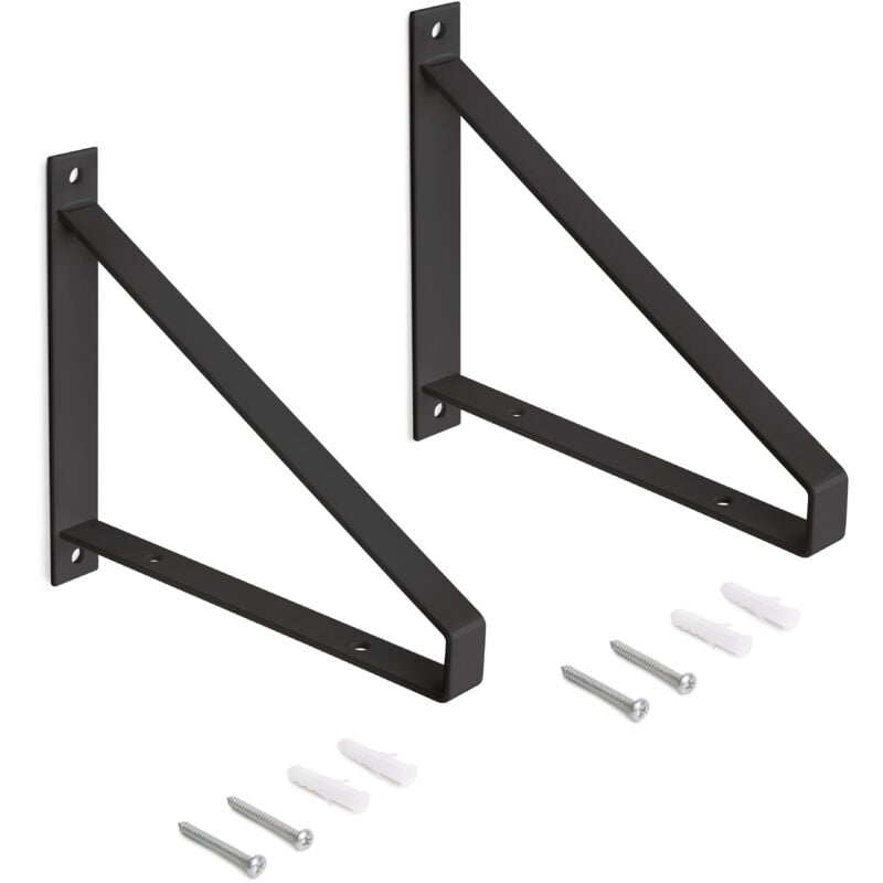 Emuca Jeu de supports pour étagères en bois Shelf avec forme triangulaire, Acier, Peint en noir