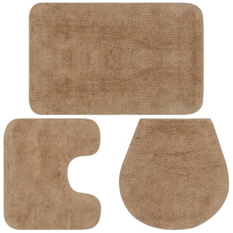 Jeu de tapis de salle de bain 3 pcs Tissu Beige - The Living Store