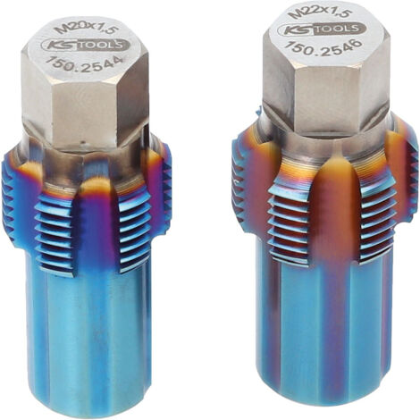 Kstools – Jeu de tarauds avec boulon de guidage – 2 pcs pour capteurs NOX et filtres à particules – Acier spécial M20-M22 – Conception courte pour espaces exigus