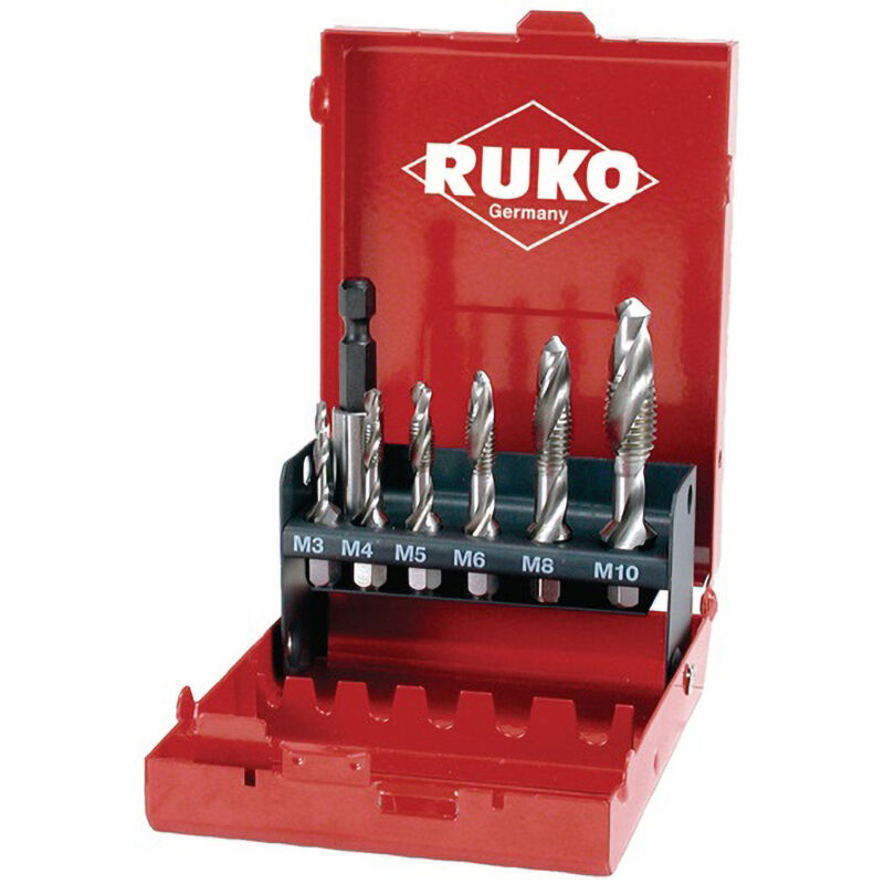 RUKO Jeu de tarauds combinés "court" 7 pces HSS en cassette industrielle - R270020