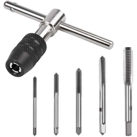 Jeu de tarauds et filières métriques 5 pièces, petits outils à visser métriques, tarauds m3 m4 m5 m6 m8 hss, avec clé à tarauder réglable et boîte de rangement