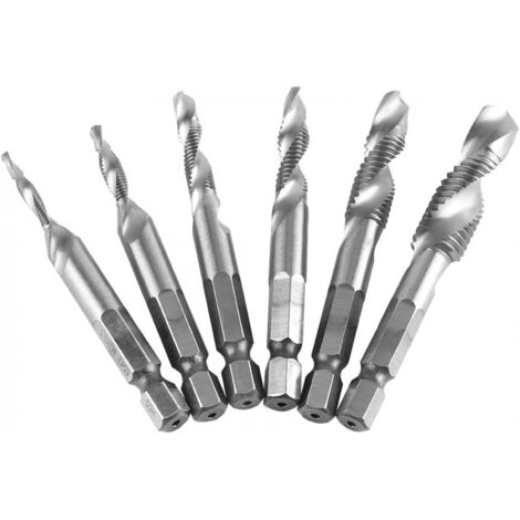 Jeu de tarauds filetés 6 pièces, filetage métrique M3-M10, embout de taraud cannelé à tige hexagonale, long, argent