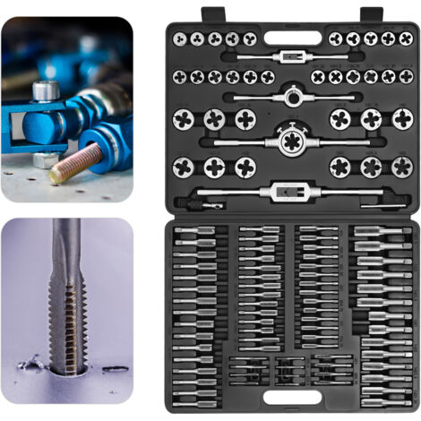 Jeu de tarauds, jeu de 110 pièces comprenant des tarauds à cliquet et des filières, jeu de tarauds avec coffret à outils