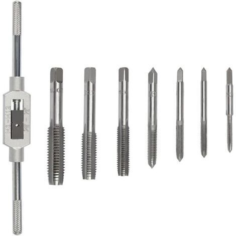Jeu de Tarauds Métrique goujure hélicoïdale 8PCS Tarauds Filetés Réglables Avec Alésoir (M3 M4 M5 M6 M8 M10 M12)