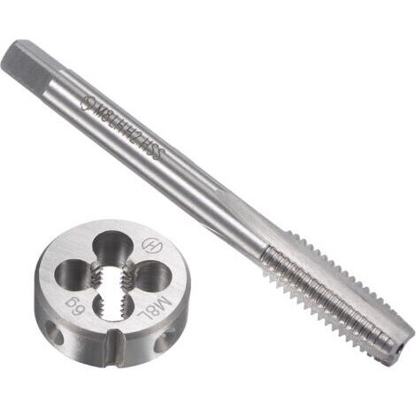 Jeu de tarauds métriques HSS M8 x 1,25 mm à gauche pour filetage machine avec filière ronde en acier allié