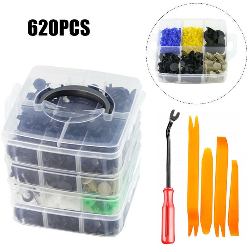 Jeu de tendeurs de voiture 24 types de fixations 620PCS boucle en boîte + 5 jeux d'outils