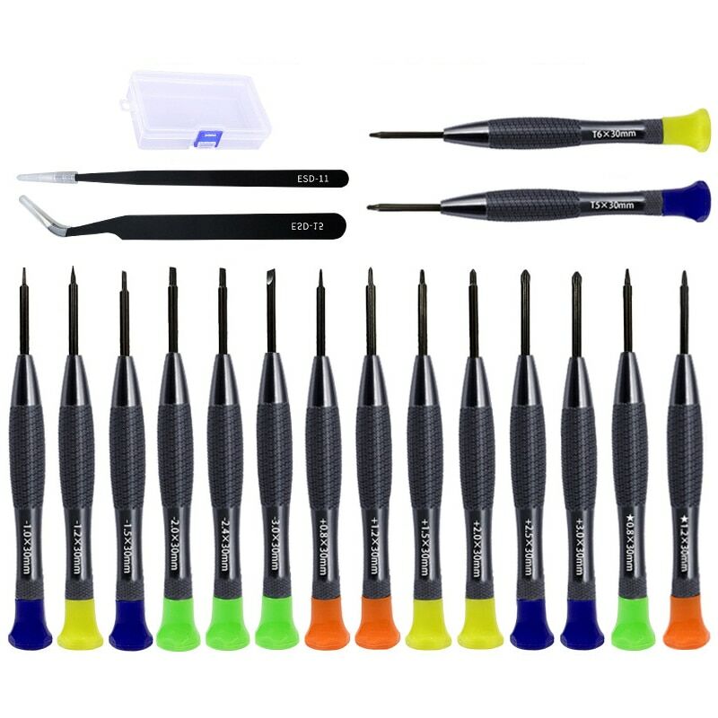 Jusch - Jeu de tournevis 18 pièces pour réparer téléphone/lunettes/montres, multicolore