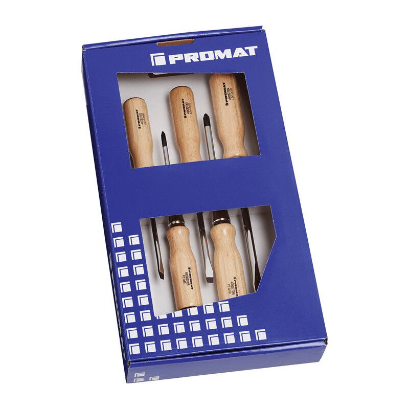 Jeu de tournevis 5 pièces fente/PZD manche en bois lame ronde avec embout 6 pans