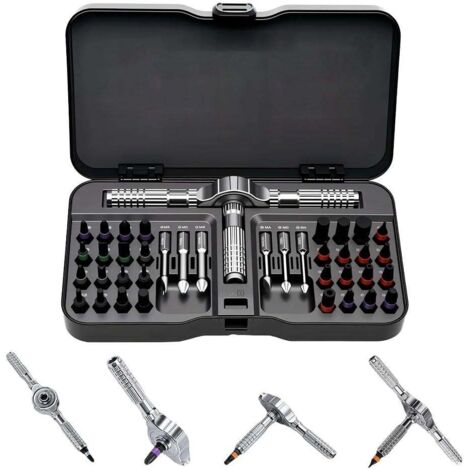 Jeu de tournevis à cliquet 40 en 1 avec outils de précision multifonctionnels et poignée en T (noir)