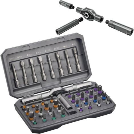 Jeu de Tournevis à Cliquet 42 en 1, Tournevis Précision Magnétiques avec Poignée à Cliquet en T Amovible, Ensemble d'embouts multi avec étui de Rangement, Magnétiseur, Outils de Réparation