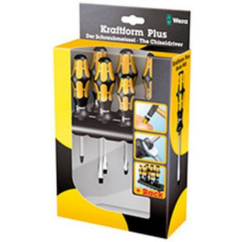 Wera - Jeu de tournevis (tournevis-burin) avec lame à 6 pans, fente/PH, heurtoir avec logement 4 pans 1/4'' pour transmission de couples de rotation