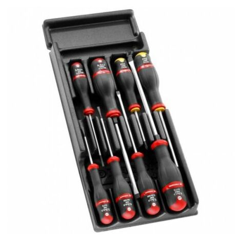 Jeu de tournevis cruciforme et tête fendue 8 pièces – Longueur 175 mm – Pour vis courantes – Compatible avec servantes Facom