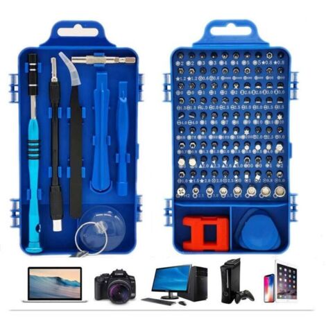 Jeu de tournevis de précision, 110 en 1 jeu de tournevis multifonction magnétique pour ordinateur portable Mac montre jouet bijoux lunettes appareil (bleu) - RW