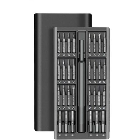 Jeu de tournevis de précision, 33 embouts en acier S2, boîtier en aluminium, portable, noir