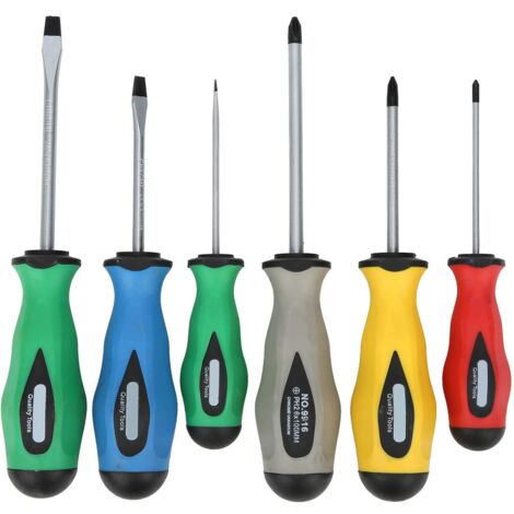 Jeu de tournevis de service en acier allié 6 pièces, tournevis cruciforme 3 pièces, tournevis à fente 3 pièces, avec poignée ergonomique
