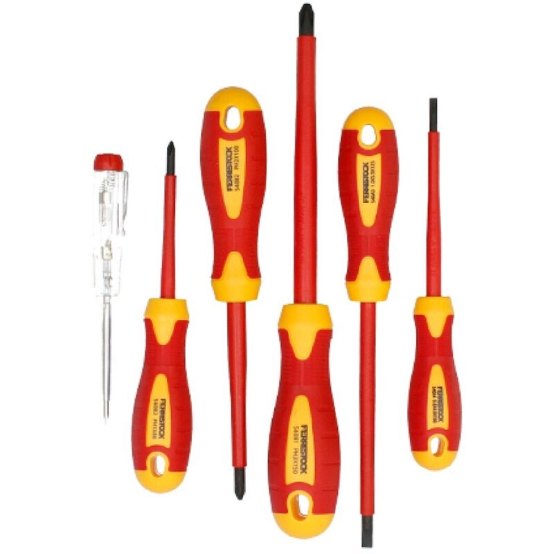 Ferrestock - FSKDES106E set de 6 tournevis avec manche et tige isolée (vde) selon standard iec 60900, en acier allié de de haute qualité, jusqu'à