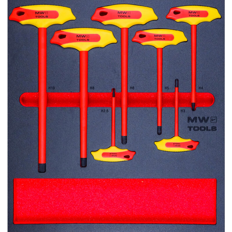 Jeu de tournevis isolés 1000 V HEX avec poignée en T 7 pièces module en mousse pour servante d'atelier MW Tools MWETH7