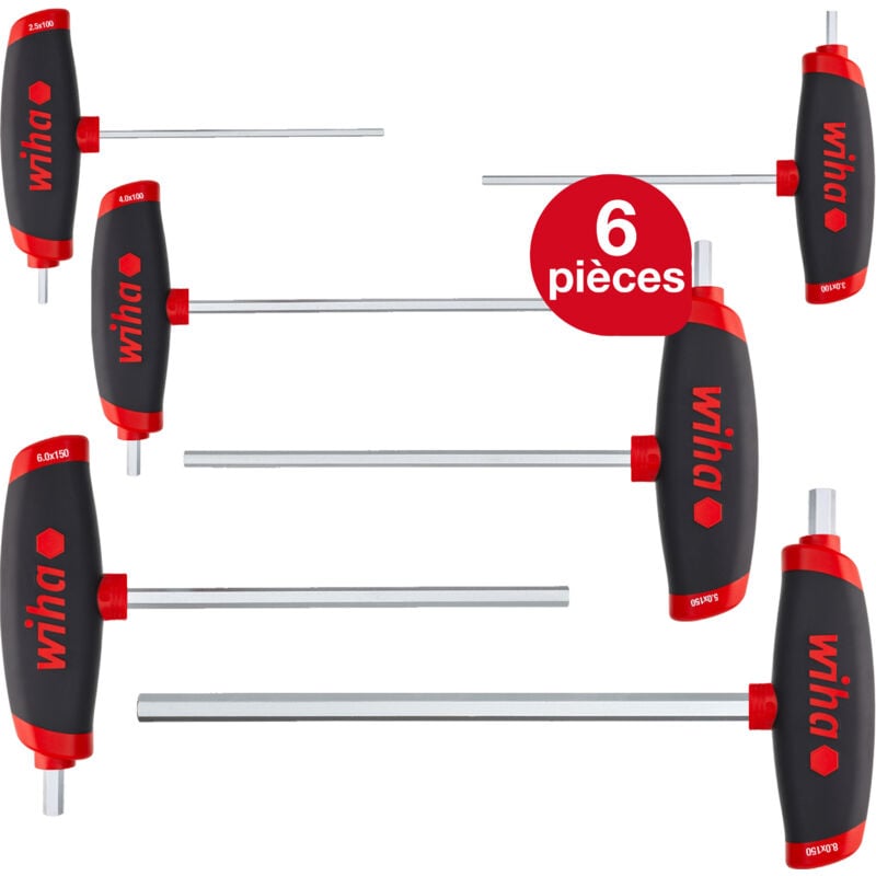 Wiha - Jeu de clés mâles avec manche en t 6 pièces i Six pans ComfortGrip avec lame latérale i Jeu 2,5 - 8,0 mm i Jeu de clés mâles avec manche en t