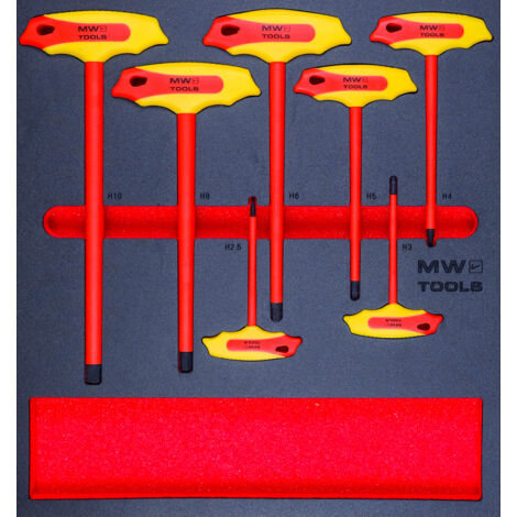 Jeu de tournevis isolés 1000 V HEX avec poignée en T 7 pièces module en mousse pour servante d'atelier MW Tools MWETH7