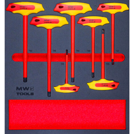 Jeu de tournevis isolés 1000 V TORX avec poignée en T 7 pièces module en mousse pour servante d'atelier MW Tools MWETTX7
