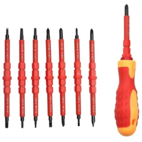 Jeu de Tournevis Isolés Acier Chrome Vanadium Lame Interchangeable pour Électriciens