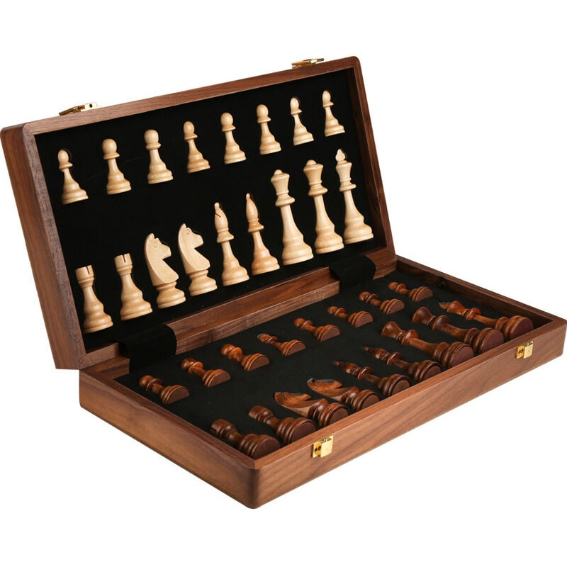 Jeu d'échecs en bois - Échiquier pliant pour adultes et enfants avec figurines et plateau