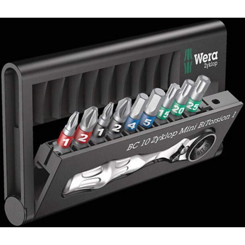 Wera - Bit-Check 10 Zyklop Mini BiTorsion 1 05057418001 Jeu d'embouts 10 pièces cruciforme Phillips, vis Pozidriv, torx®