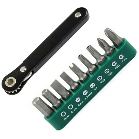 Jeu d’embouts à cliquet multifonction S2 – 10 pièces (fente, Torx, Phillips) pour visseuse, acier trempé haute résistance