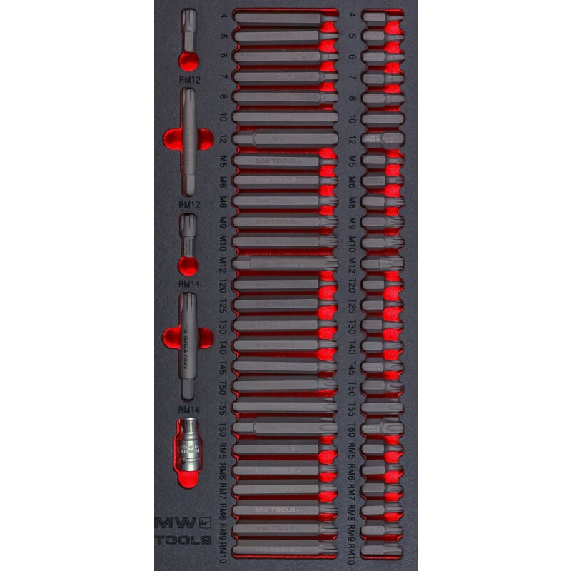 Mw Tools - Jeu d'embouts automobile Ribe- Spline- hex- torx 59 pièces module en mousse pour servante d'atelier MWBIT59
