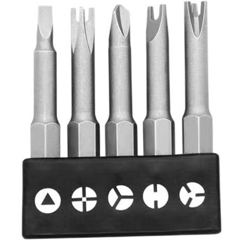 Jeu d'embouts de tournevis (5 pièces) 2 pouces, embouts de vis en acier au chrome-vanadium forme spéciale avec en U, en Y, à 3 points, en croix et en triangle pour mécaniciens et élect