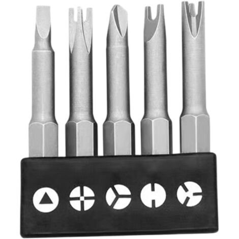 Jeu d'embouts de tournevis (5 pièces) 2 pouces, embouts de vis en acier au chrome-vanadium forme spéciale avec en U, en Y, à 3 points, en croix et en triangle pour mécaniciens et élect