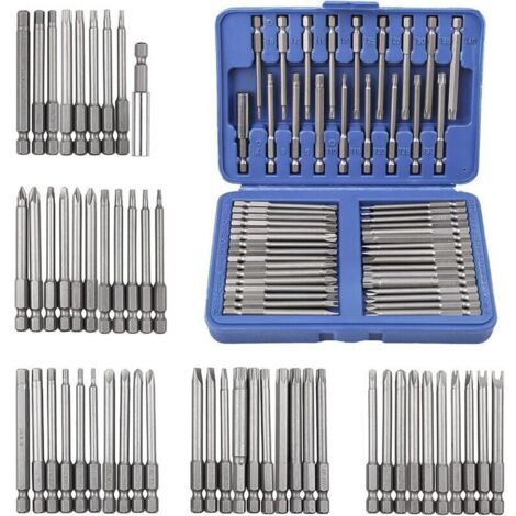Jeu d'embouts de tournevis 50 pièces avec boîte de rangement en plastique, jeu de tournevis à tête plate à six pans creux