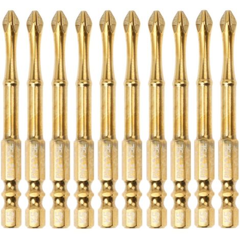Jeu d'embouts de tournevis magnétiques antidérapants PH2 revêtus de titane de 3 pouces Embouts Phillips n° 2 Embouts pour visseuse à percussion TS2, 3 pouces L