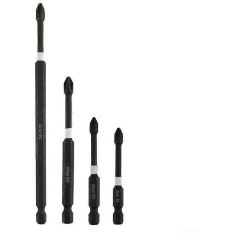 Jeu d'embouts de tournevis magnétiques Phillips PH2 en métal, ensemble de 4 pièces, 65 mm de long, acier durable, adapté à diverses applications.