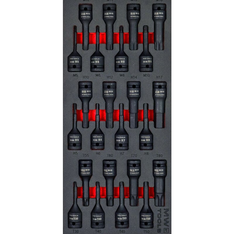 Mw Tools - Jeu d'embouts douilles à chocs 1/2 torx-hex-spline 24 pièces module en mousse pour servante d'atelier MWDBI24